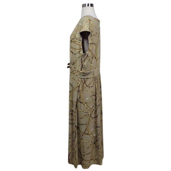 Lauren Ralph Lauren Chain Link Print Maxi Dress Size 18 Belted V-Neck Chic - Picture 6 of 13